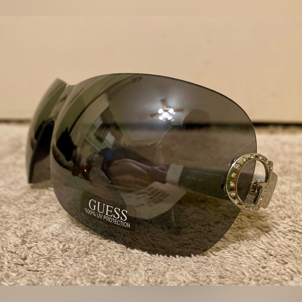 Vintage Guess Black Sunglasses with Silver and White Accents
